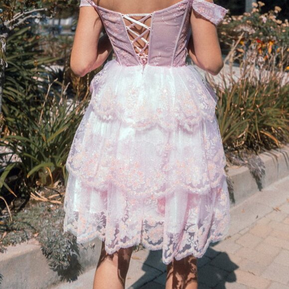 NEW FORMAL OFF SHOULDER HOMECOMING RUFFLED DRESS W/ SWEETHEART NECK GL GS3506 - Picture 7 of 10